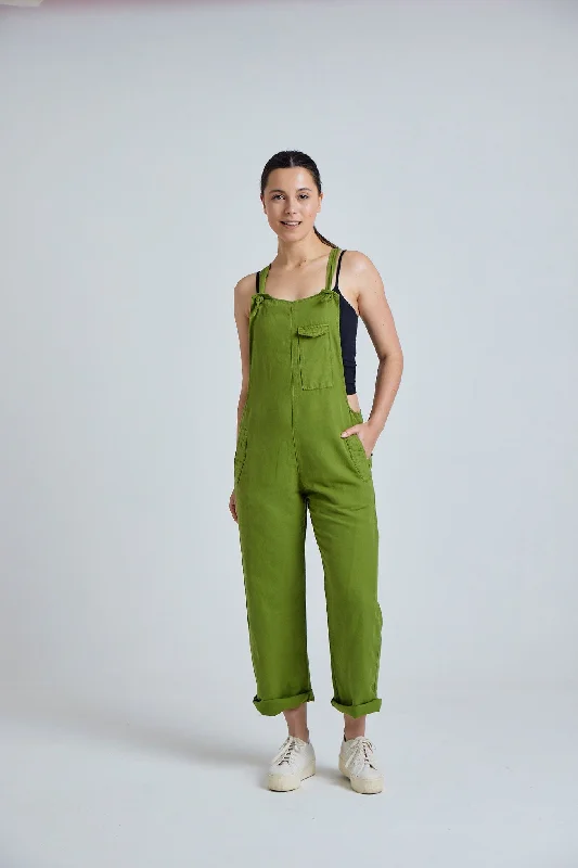 Year-End Sale MARY-LOU Green - Organic Cotton Dungaress by Flax & Loom
