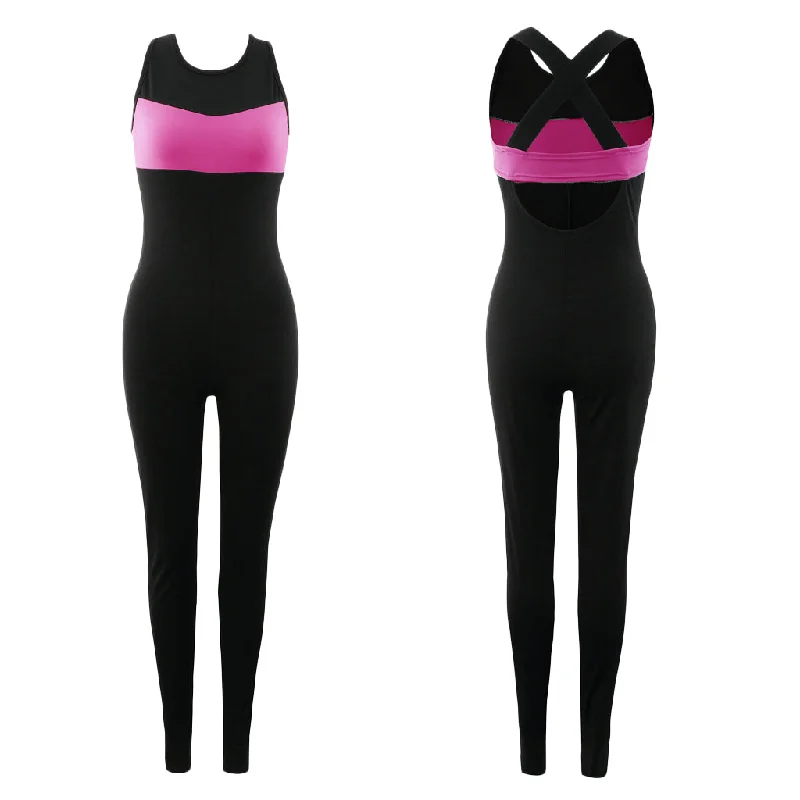 Flash Deals Women Ladies Sports Fitness Leggings Exercise Yoga Jumpsuit M Black & Rose Red Flash Deals Women Ladies Sports Fitness Leggings Exercise Yoga Jumpsuit M Black & Rose Red