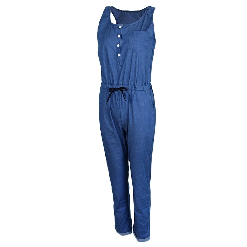 Weekend Deal Womens Sleeveless Denim Jumpsuit Long Pants Overalls Rompers S Deep Blue Weekend Deal Womens Sleeveless Denim Jumpsuit Long Pants Overalls Rompers S Deep Blue