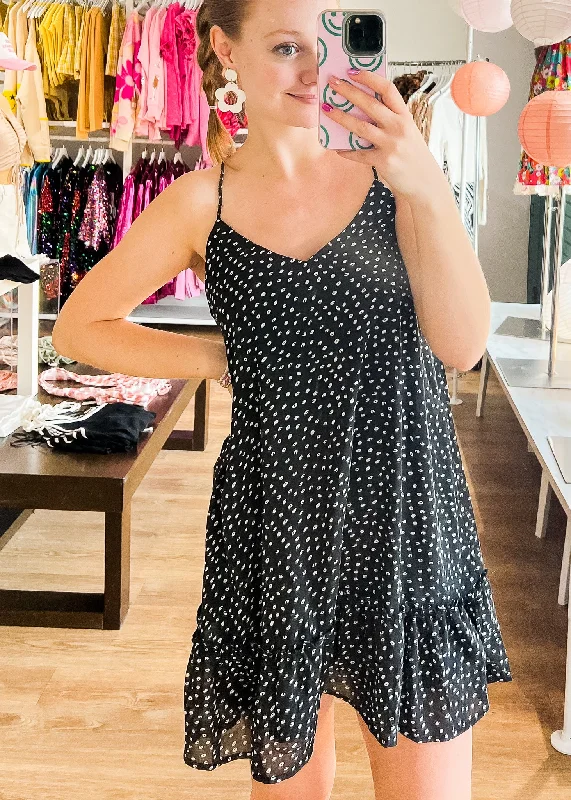 Steals and Deals Mikayla Spotted Spaghetti Strap Dress - Black