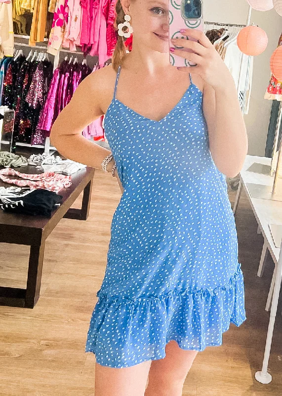 Special Price Mikayla Spotted Spaghetti Strap Dress - Blue