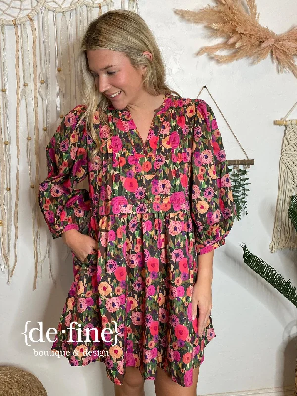 Markdowns Multi Floral Dress - Pinks and Greens