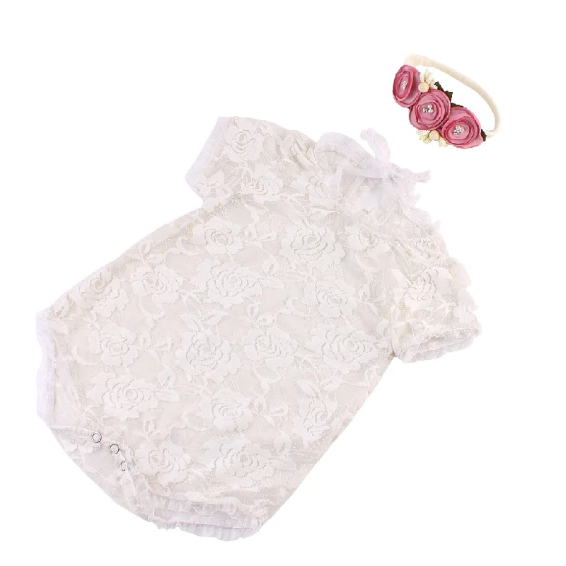 Super Bargain Maxbell NewBorn Baby White Lace Romper Jumpsuit Headband 2PCS Set