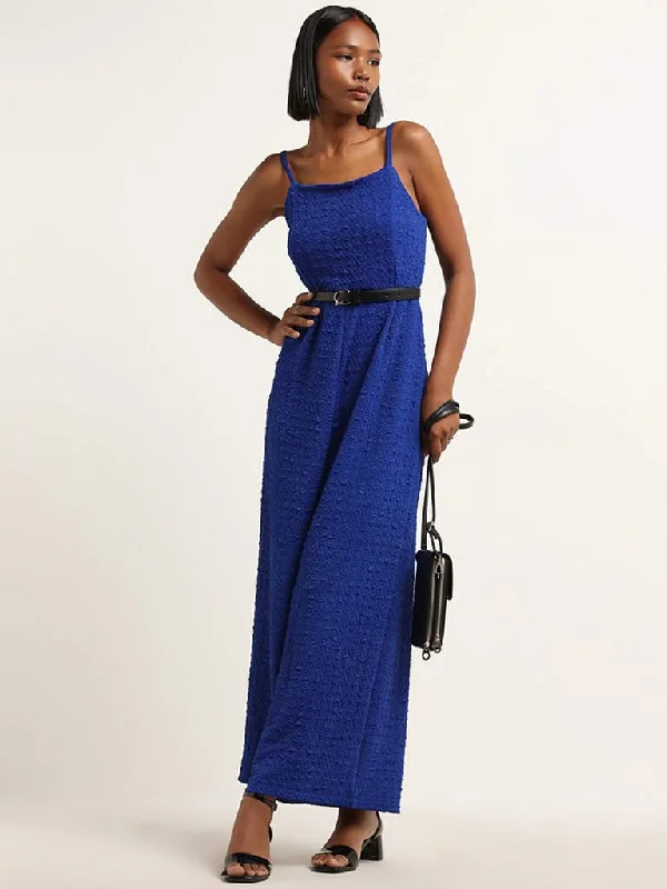 Deep Discounts Nuon Blue Textured Jumpsuit
