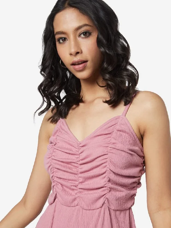 Epic Deals Nuon Pink Ruche Pattern Jumpsuit