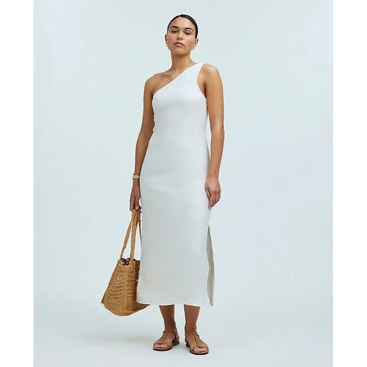 Extra Savings NWOT Madewell Nina Linen & Viscose Blend One Shoulder Midi Dress Size 4
