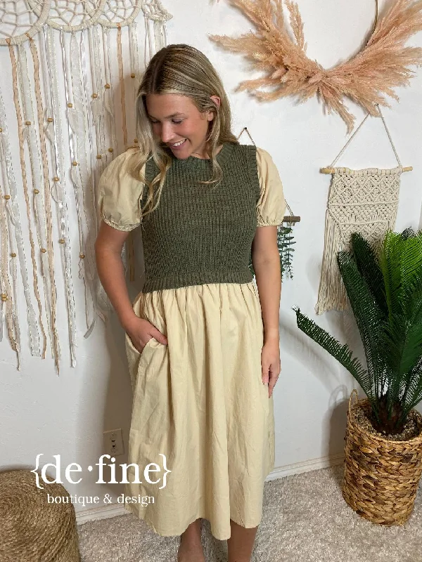 Special Discount Olive and Taupe Sweater Vest Dress