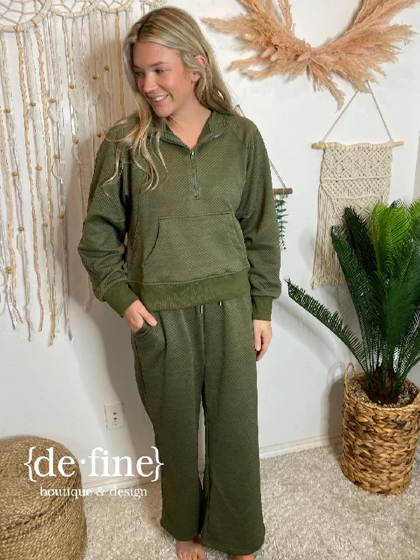Reduced Prices Olive Textured 1/4 Zip Jacket & Pant Set S-XL