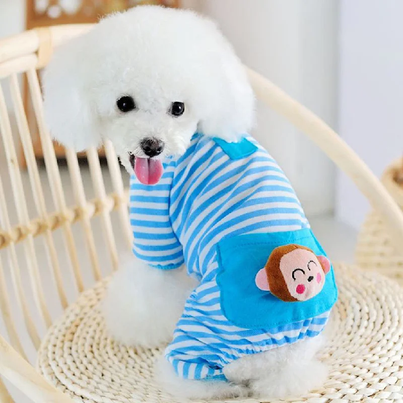 Online Only Maxbell Pet Dog Cat Puppy Soft Striped Pajamas Jumpsuit Coat Clothes Apparel Blue L