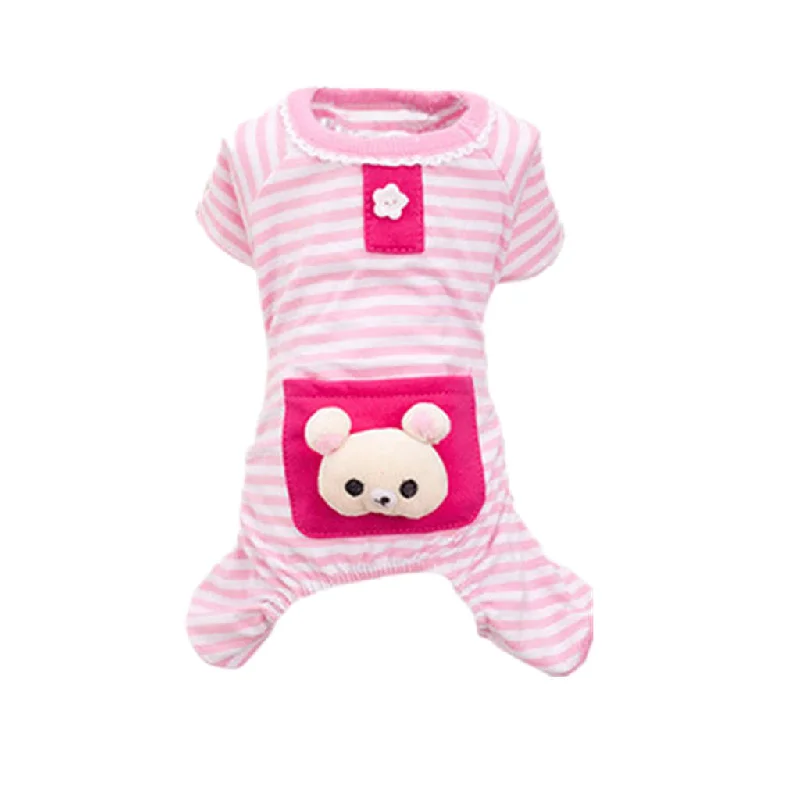 Shop and Save Maxbell Pet Dog Cat Puppy Soft Striped Pajamas Jumpsuit Coat Clothes Apparel Pink M