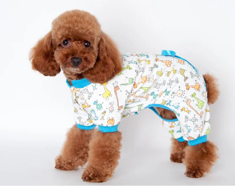 YEAR-End Clearance Maxbell Pet Dog Puppy Cotton Clothes Soft Pajamas Cartoon Jumpsuit Apparel Blue XL