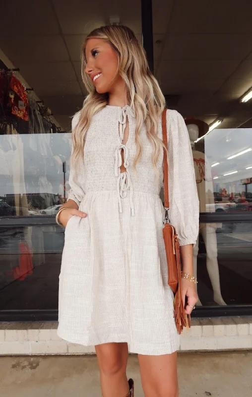 Daily Deals Pin Stripe Smocking Bow Dress