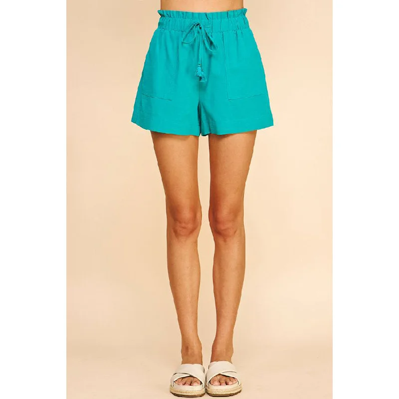 Super Deal Pinch - High Waist Woven Shorts - Teal