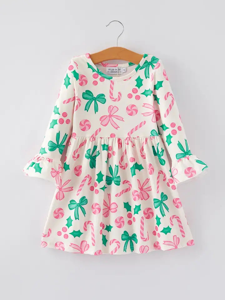 Massive Deals Pink Christmas Candy Cane Bow Dress