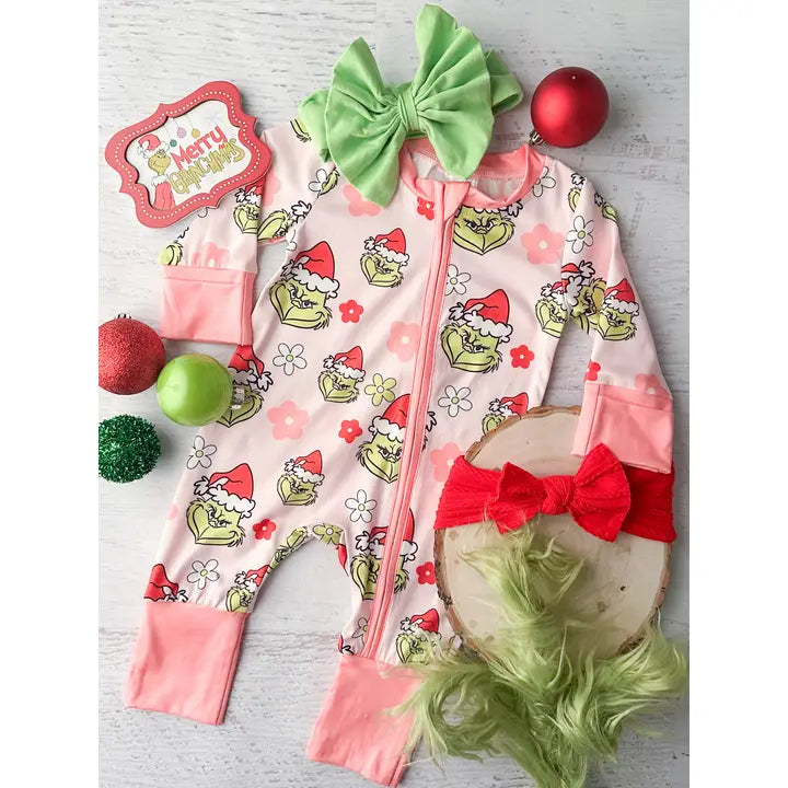 Daily Deals Pink Grinchmas Zipper Romper