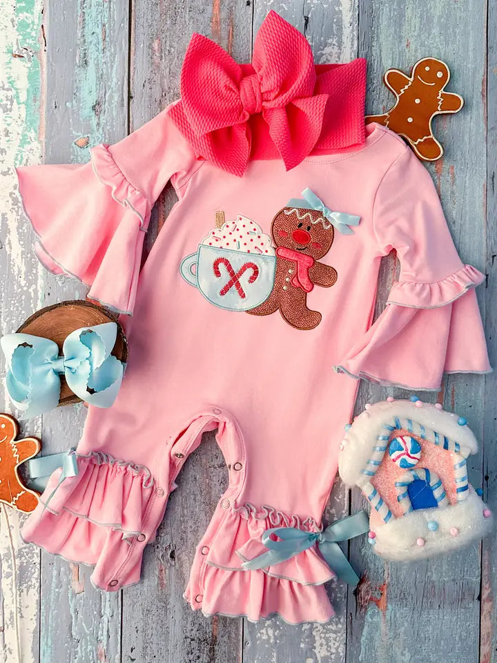 Instant Discount Pink Hot Cocoa & Gingerbread Ruffle Romper