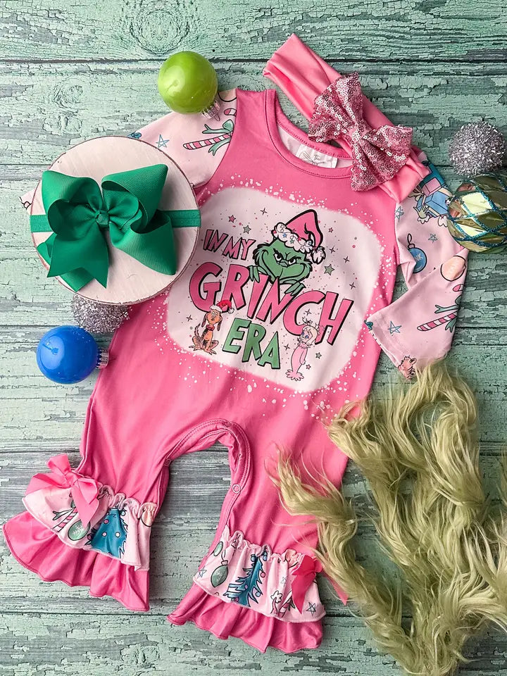 Hurry In Pink In My Grinch Era Ruffle Romper