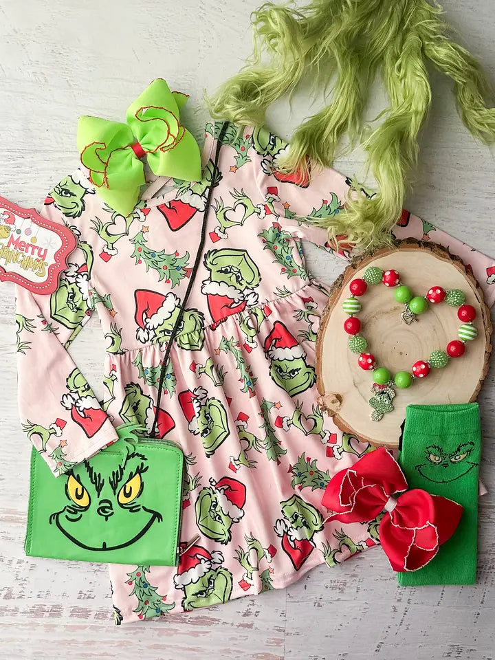 Can't Miss Pink "Ready to Steal Christmas" Grinch Dress