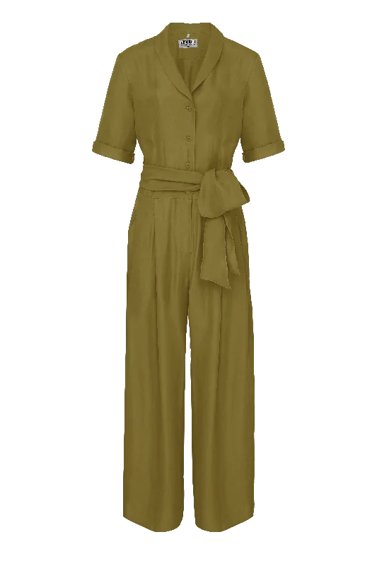 Deep Discounts Planet Rayon Jumpsuit Khaki