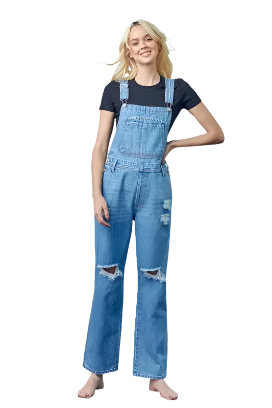 Special Savings Pocket Patched Ripped Denim Overalls