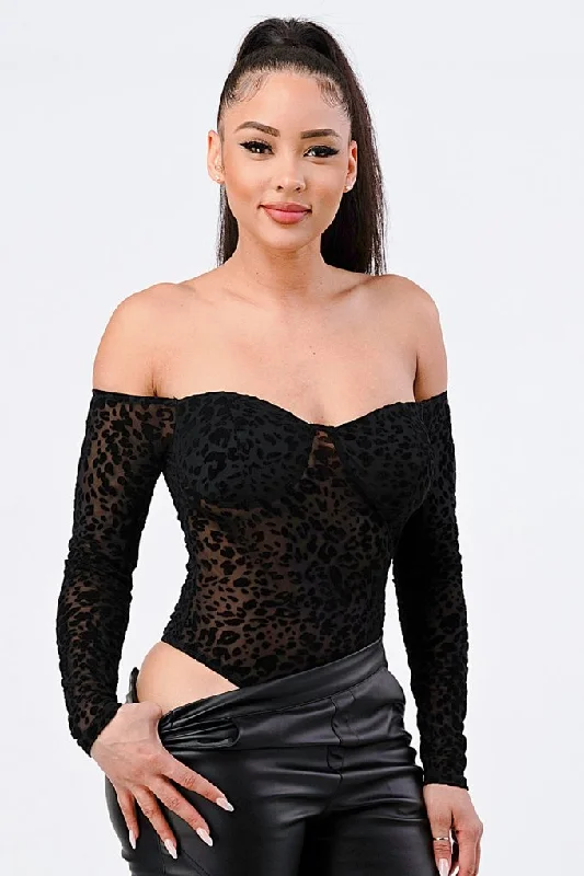 Doorbuster Deal Leopard Print Off Shoulder Bodysuit