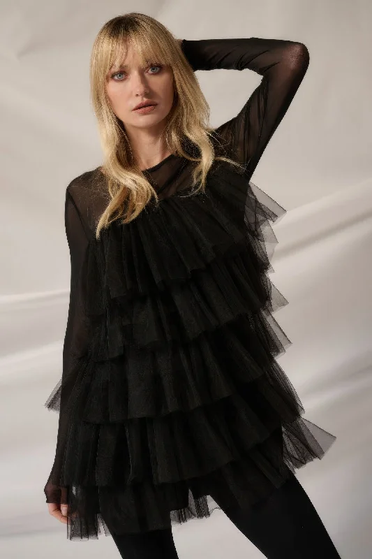 Price Blitz Solid mesh round-neck tulle-layered romper