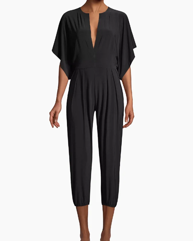 Final Markdown Rectangle Jog Stretch Cape-Sleeve Jumpsuit