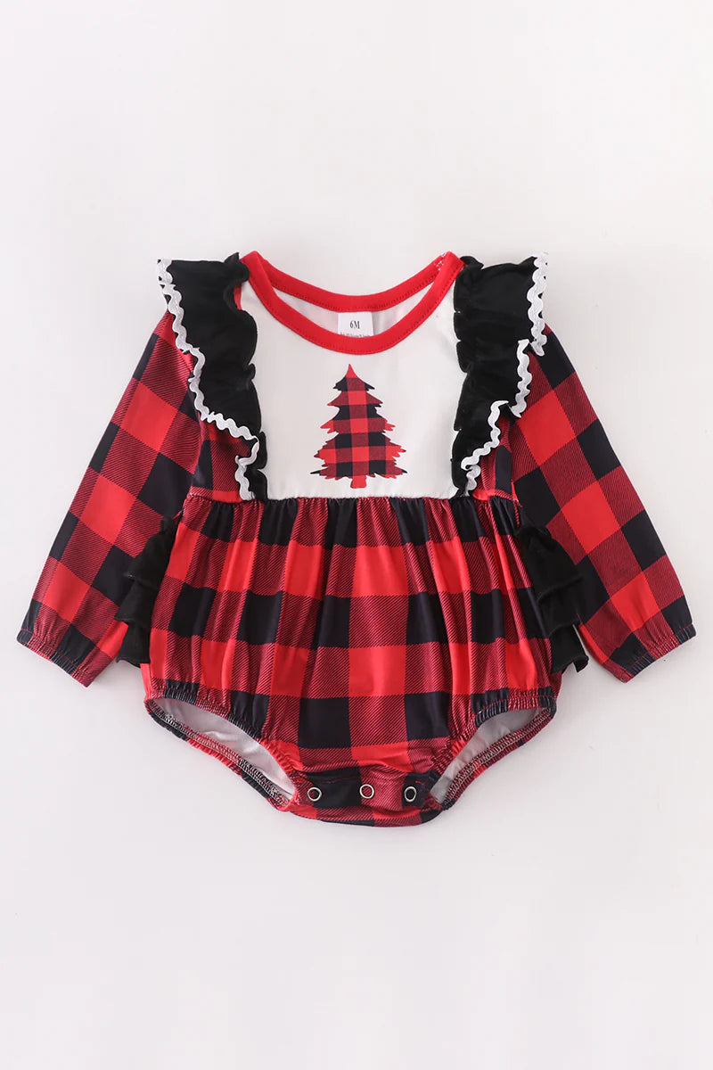Online Only Red Buffalo Plaid Tree Baby Romper