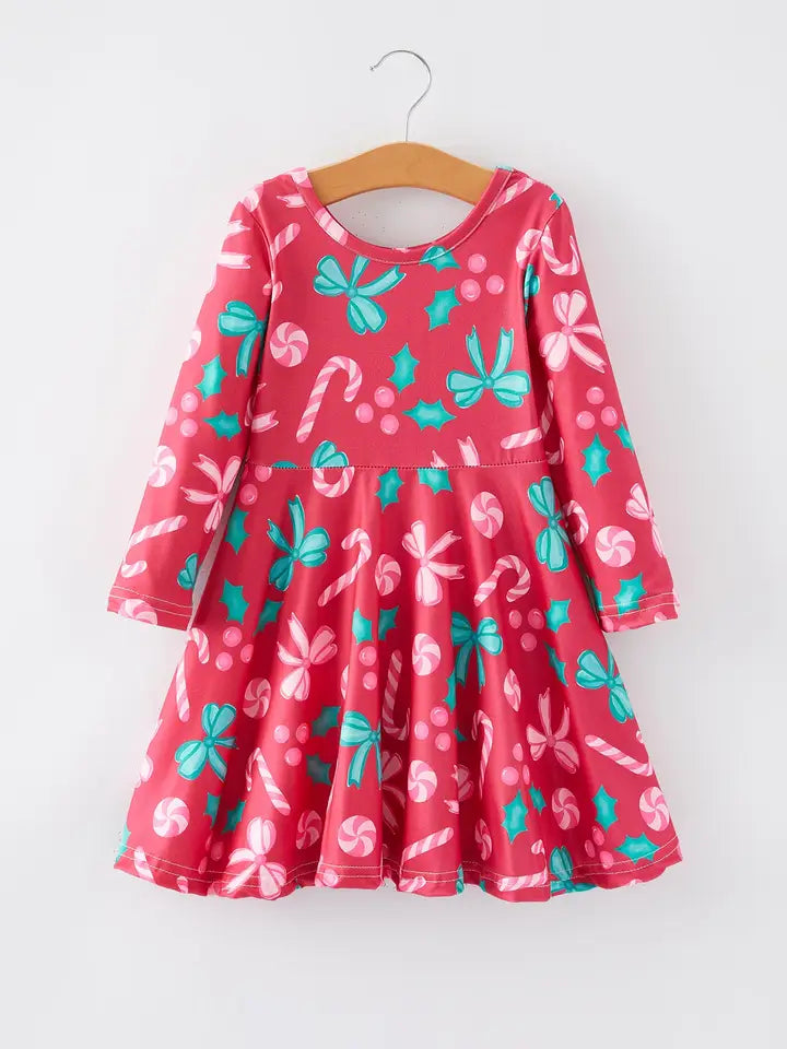 Deal Dash Red Christmas Candy Canes & Bows Twirl Dress
