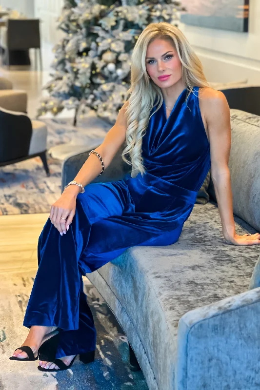 Customer Appreciation Sale Refined Elegance Velvet Cowl Neck Jumpsuit : Teal