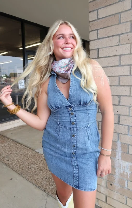 Instant Discount Retro Acid Wash Stretch Denim Mini Dress