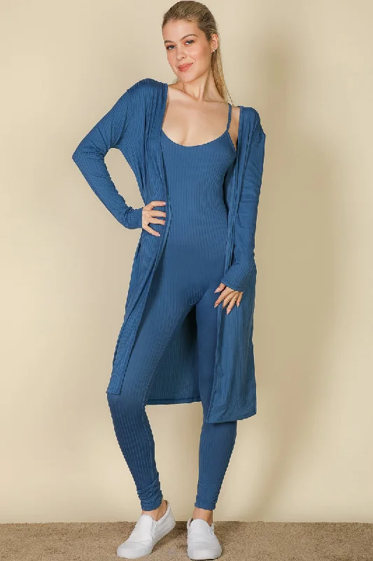 Midnight Madness Ribbed Cardigan and Jumpsuit Ensemble