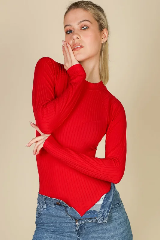 Sale Event Body-Hugging Ribbed Mock Neck Long Sleeve Bodysuit