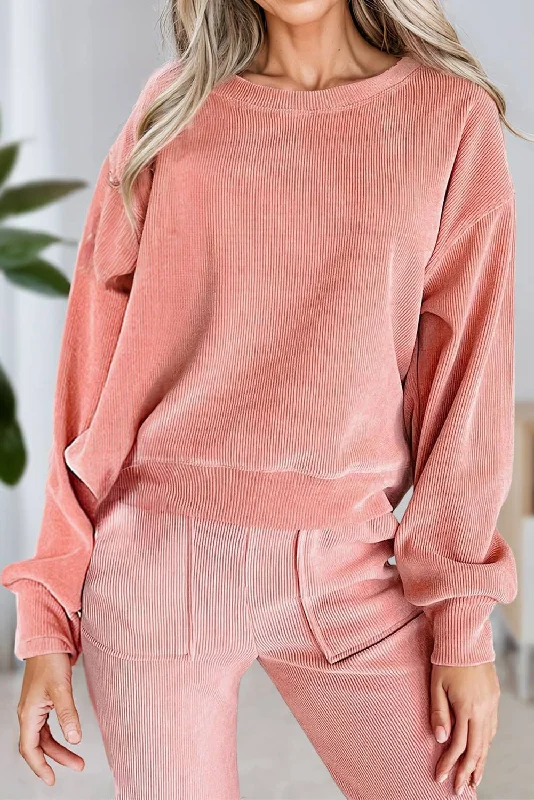 Limited Time Ribbed long Sleeve Top and Pants Two Piece Set
