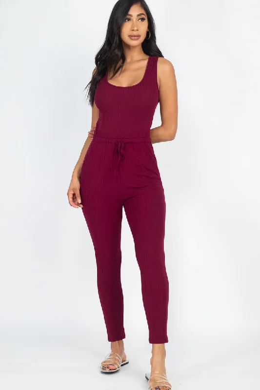Special Price Drawstring Ribbed Sleeveless Jumpsuit