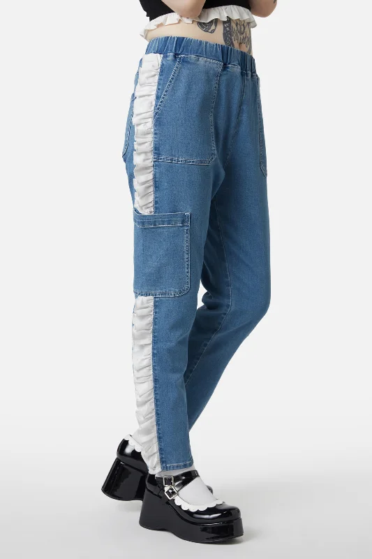 Special Offer Ruffle Denim Cargo Pant