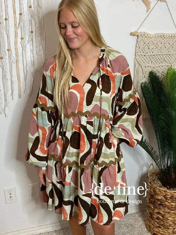 Don't Miss Sage Orange and Brown Abstract Dress S-XL