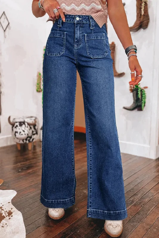 Daily Specials Sail Blue Wide Leg Pocketed High Waist Jeans