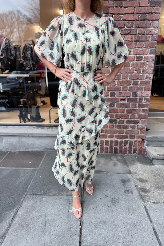 Final Clearance SALONI NWT Silk Maxi Feathers Dress / US12-L