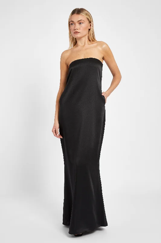 Price Meltdown Satin Column Maxi Dress - Black