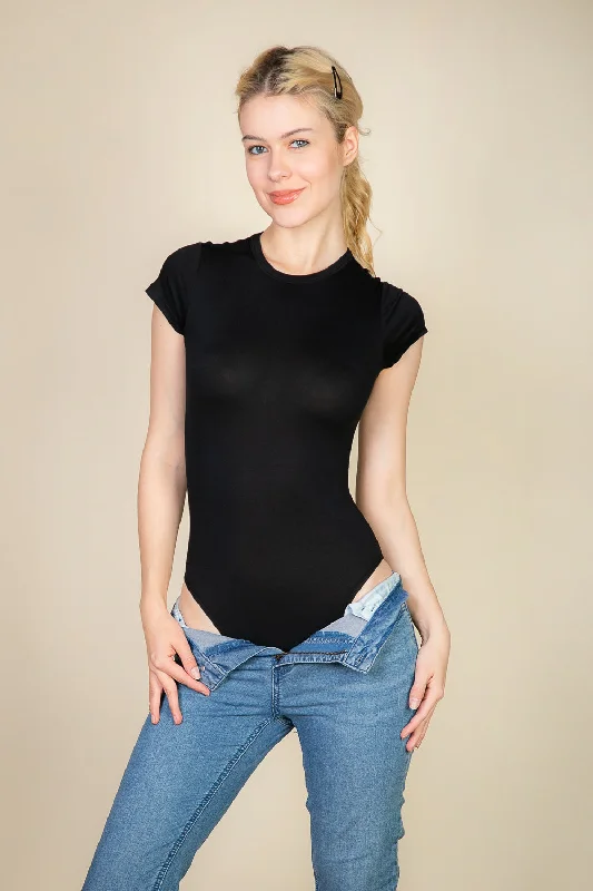 Reduced Prices Crew Neck Bodysuit with Short Sleeves