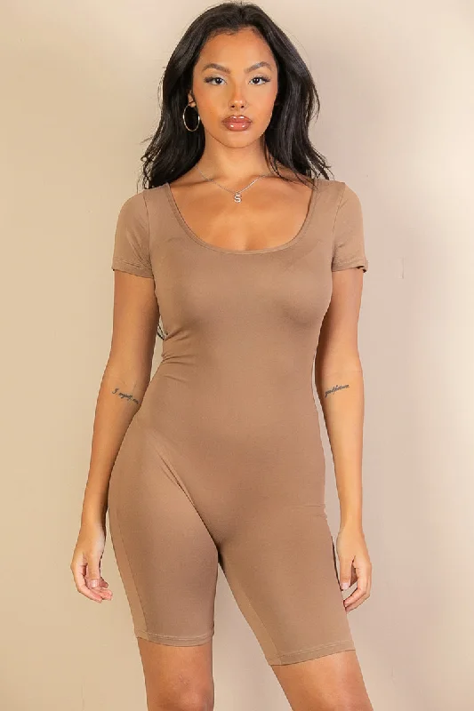 Daily Specials Short Sleeve Bodycon Romper with Scoop Neck