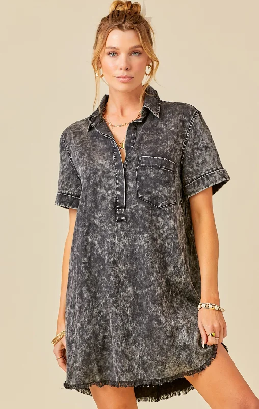 Quick Sale Short Sleeve Washed Denim Shirtdress