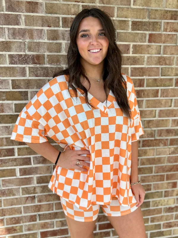 Mega Sale Orange and White Checkered Game Day 2 Piece Set