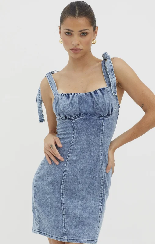 Super Deal Sleeveless Bow Denim Mini Dress
