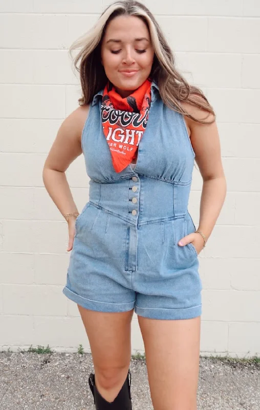 Price Meltdown Sleeveless Corset Denim Romper