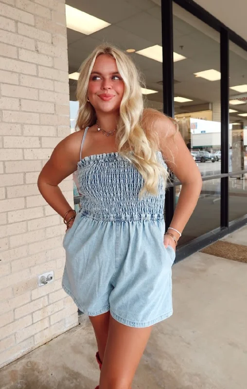 Price Break Smocked Denim Romper