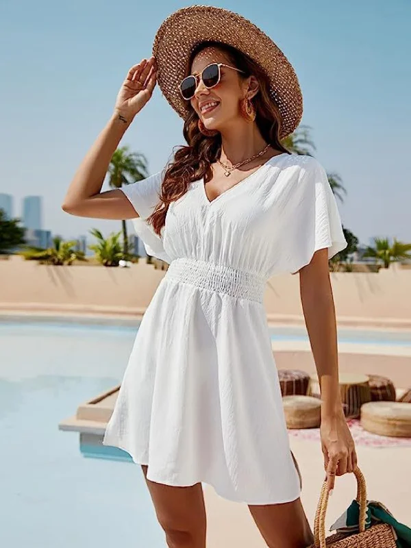 Bargain Prices Smocked V-Neck Dress