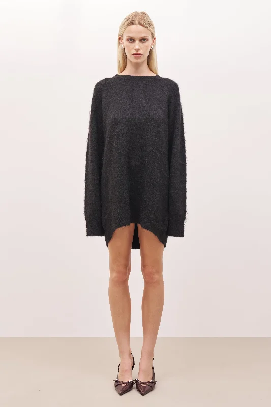 Deal of the Day Soft Brushed Crew Neck Jumper Dress - Black