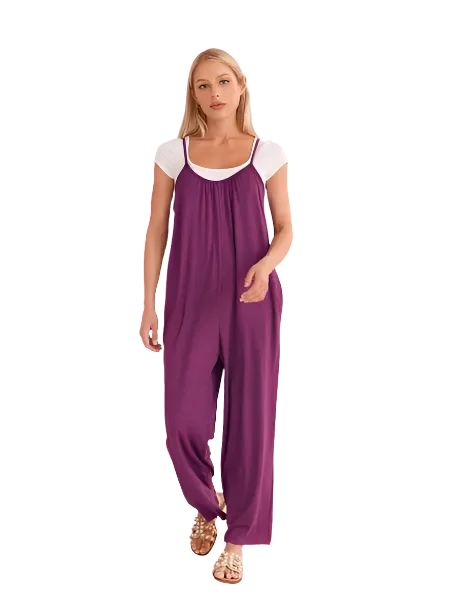 Extra Savings Solid Color Slip Pocket Loose Suspender Jumpsuit HFHD38VT7A